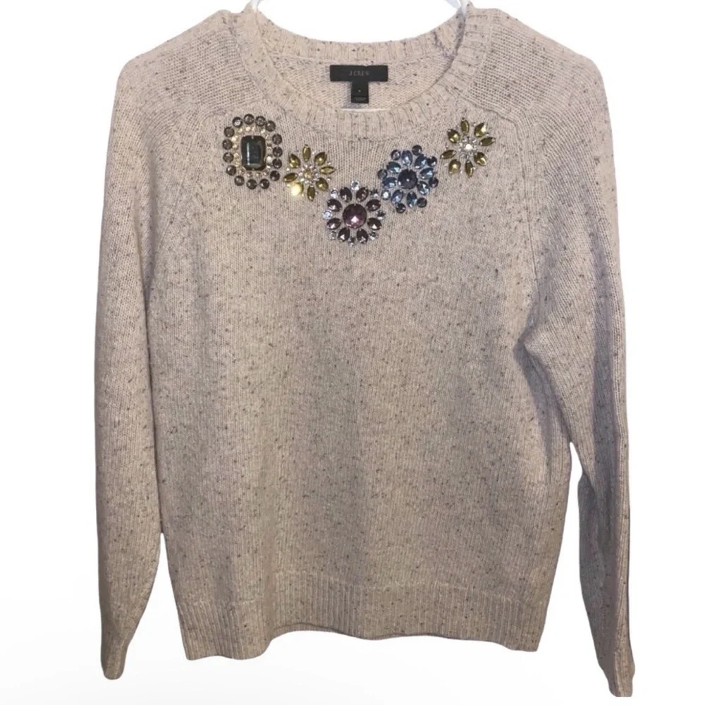 J. CREW Donegal Lambs Wool Crewneck Jeweled Sweater Size S